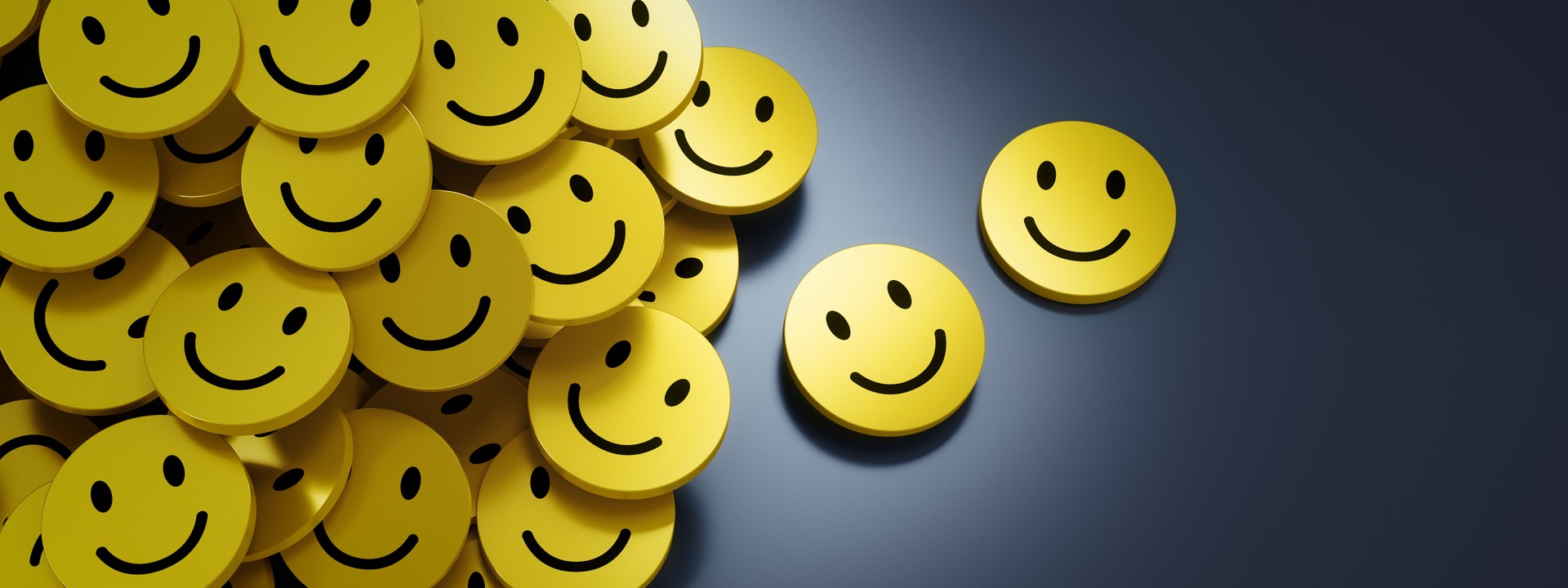 Heap of buttons or badges with smiling face